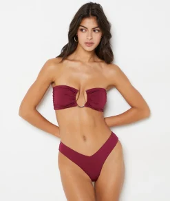 Etam Strapless Bikini Top with Satin Ring Detail GARNETBORDEAUX Clearance