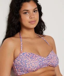 Etam Strapless Underwired Leopard Print Bikini Top MAUVE Best