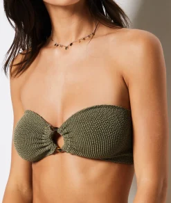 Etam Strapless Wireless Bra with a ring, bikini top in stretch material KHAKI Store