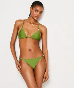 Etam String Bikini Brief with Bead Details Satin Bikini Bottoms ANISE Clearance