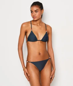 Etam String Bikini Brief with Bead Details Satin Bikini Bottoms ANTHRACITE Online
