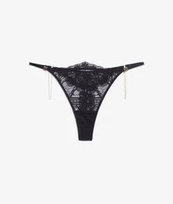 Etam String en dentelle détails bijoux NOIR Flash Sale