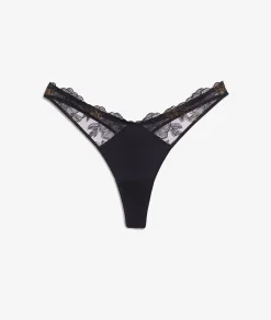 Etam String en tulle broderie irisé NOIR Hot