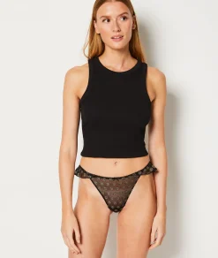 Etam String en tulle plumetis irisé NOIR Best