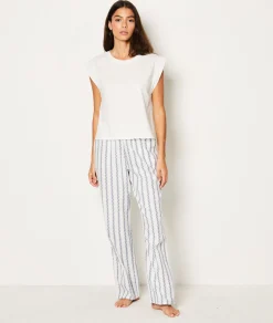 Etam Striped Cotton Pyjama Bottoms BLANC Flash Sale
