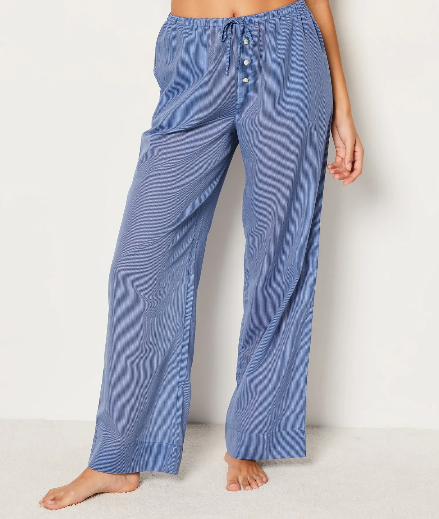 Etam Striped Cotton Pyjama Bottoms BLEU Hot