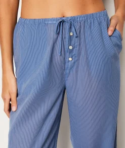 Etam Striped Cotton Pyjama Bottoms BLEU Hot