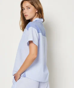 Etam Striped Cotton Pyjama Shirt SKYBLUE Cheap