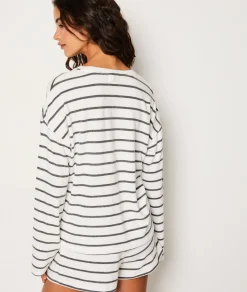 Etam Striped Pyjama Sweatshirt ANTHRACITE Best