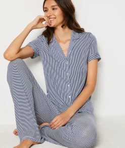 Etam Striped short-sleeved pyjama shirt MARINE Store