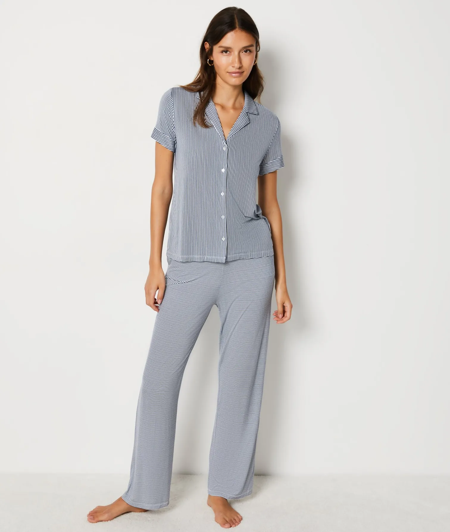Etam Striped short-sleeved pyjama shirt MARINE Store