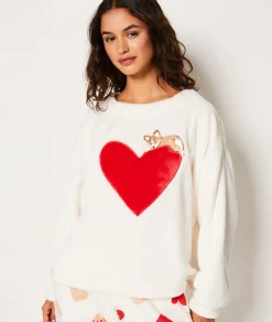 Etam Sweat de pyjama polaire à cœurs BLANC Clearance