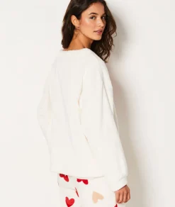 Etam Sweat de pyjama polaire à cœurs BLANC Clearance