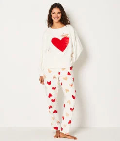 Etam Sweat de pyjama polaire à cœurs BLANC Clearance