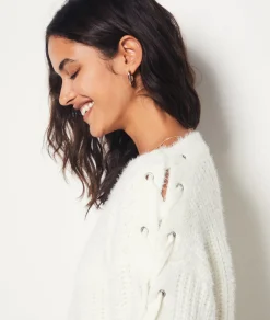 Etam Sweater with Lace-Up Sleeve Details ECRU Store