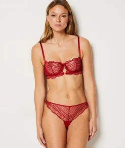 Etam Tanga en tulle brodé ROUGE Cheap