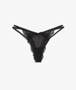 Etam Tanga en tulle et dentelle NOIR Discount