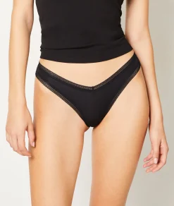 Etam Tanga V-shape en microfibre détails dentelle NOIR Clearance
