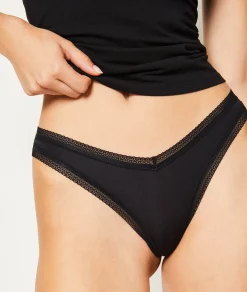 Etam Tanga V-shape en microfibre détails dentelle NOIR Clearance