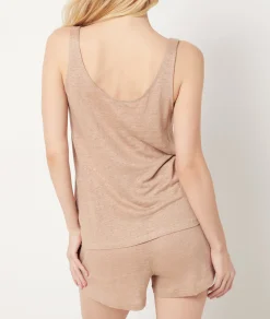 Etam Tank Top 100% Linen BEIGE New