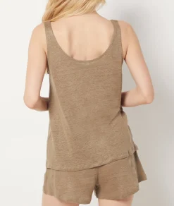 Etam Tank Top 100% Linen KHAKI Flash Sale