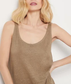 Etam Tank Top 100% Linen KHAKI Flash Sale