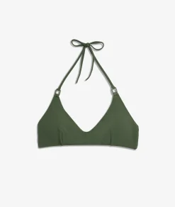 Etam Textured Bikini Top Bralette with Ring Details GREEN Outlet