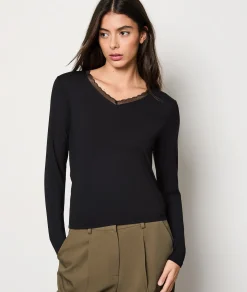 Etam Thermal knit Long-sleeved T-shirt BLACK Cheap
