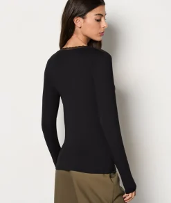 Etam Thermal knit Long-sleeved T-shirt BLACK Cheap