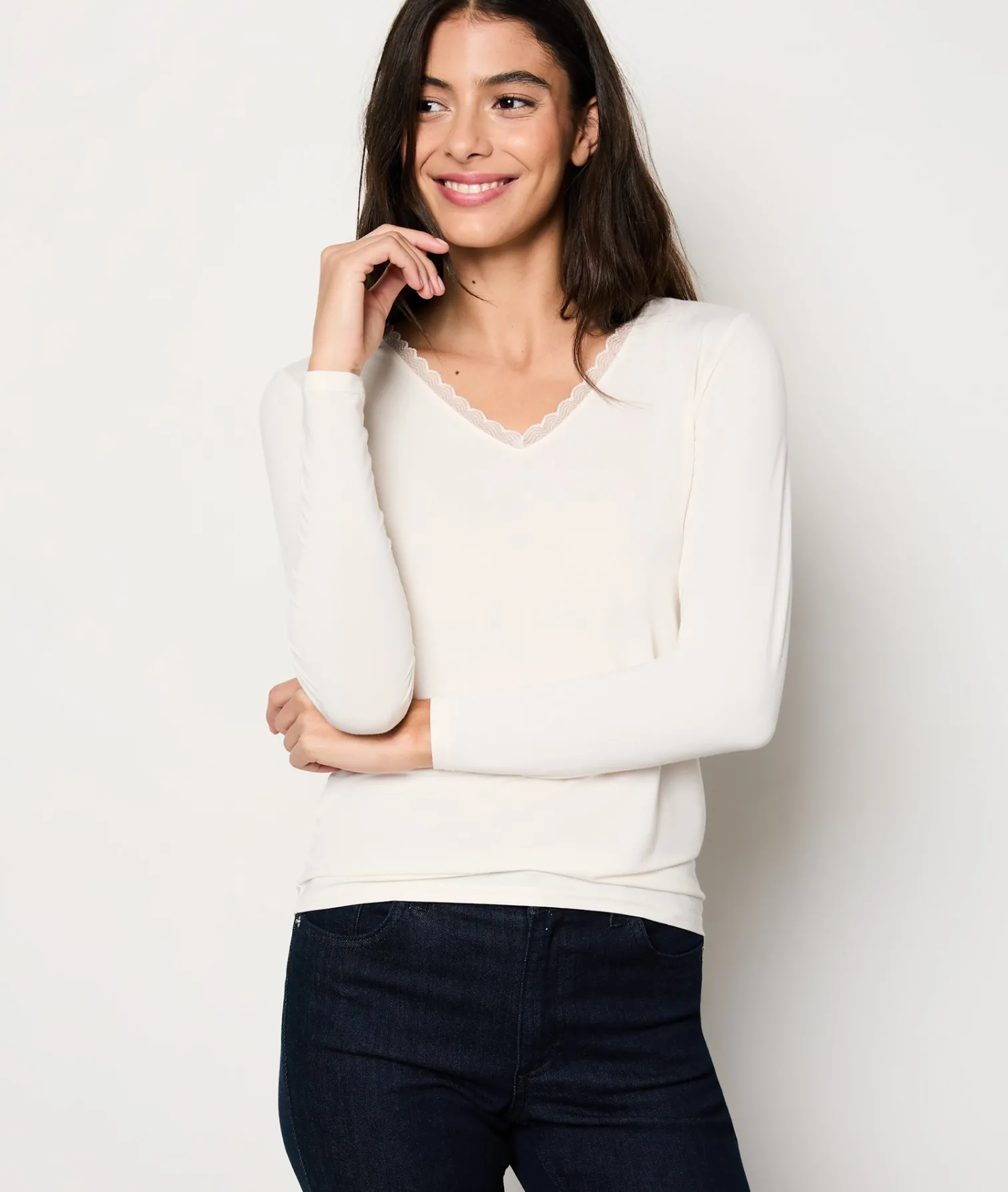 Etam Thermal knit Long-sleeved T-shirt ECRU New