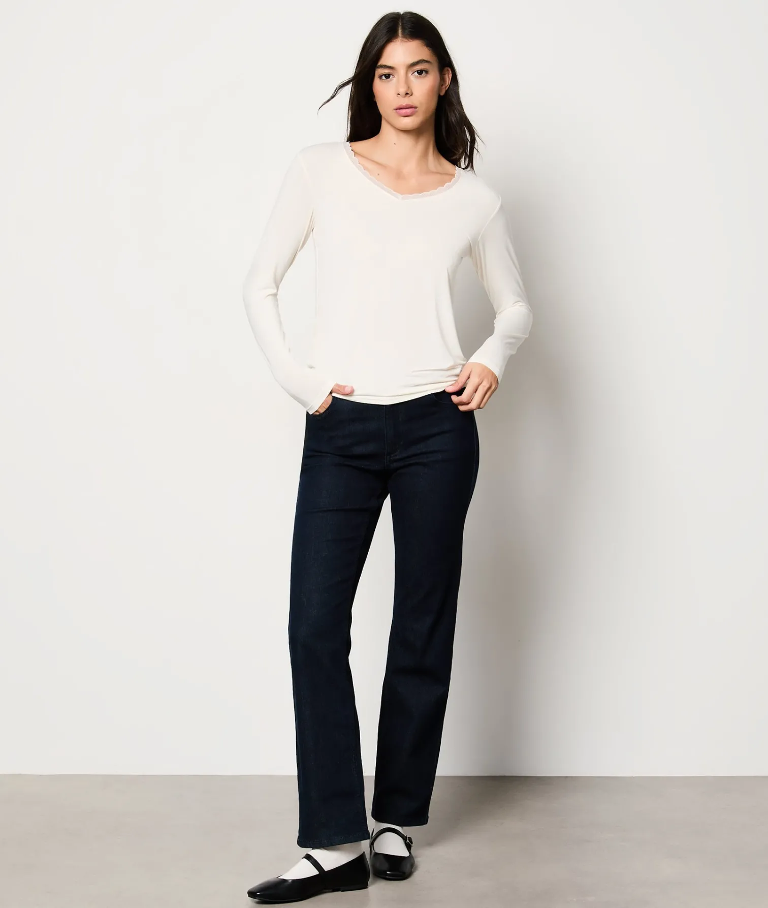 Etam Thermal knit Long-sleeved T-shirt ECRU New