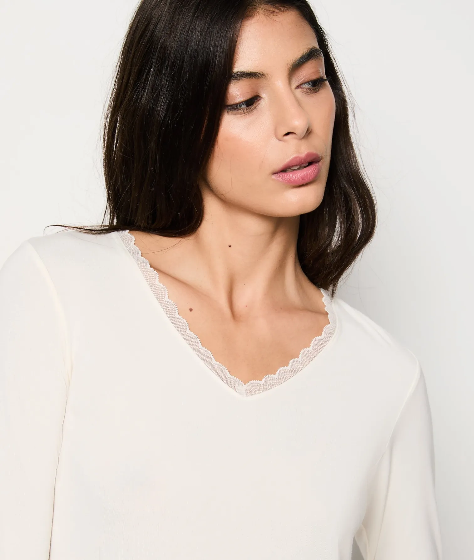 Etam Thermal knit Long-sleeved T-shirt ECRU New