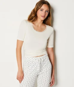 Etam Thermal Knit T-Shirt ECRU Cheap
