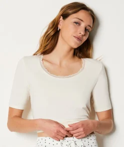 Etam Thermal Knit T-Shirt ECRU Cheap