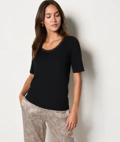 Etam Thermal knit T-shirt BLACK Discount