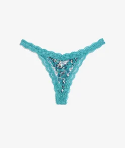 Etam Thong with Lace Trim GREENBACKGROUNDPRINT Discount