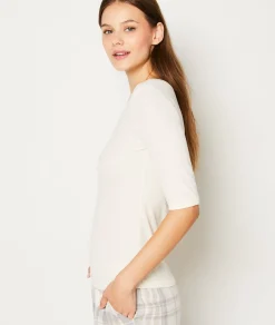 Etam Three-Quarter Sleeve Pyjama Top WHITE Flash Sale