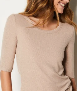 Etam Three-Quarter Sleeve Pyjama Top TAUPE Hot
