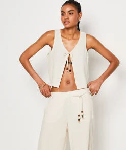 Etam Tie Top with Bead Details BEIGE Cheap