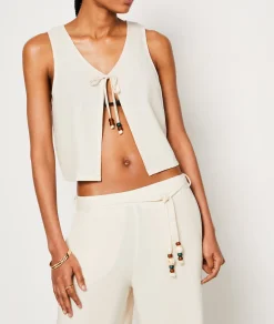 Etam Tie Top with Bead Details BEIGE Cheap