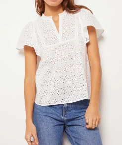 Etam Top manches courtes broderie anglaise BLANC Store