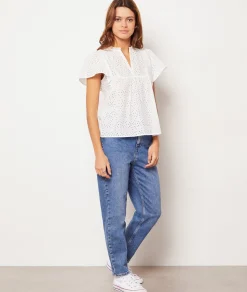 Etam Top manches courtes  broderie anglaise BLANC Store