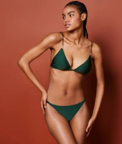 Etam Triangle Beaded Detail Satin Bikini Top EMERALD Online