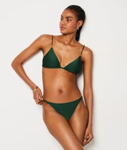 Etam Triangle Beaded Detail Satin Bikini Top EMERALD Online