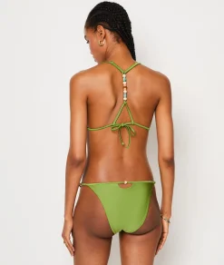 Etam Triangle Beaded Detail Satin Bikini Top ANISE Cheap