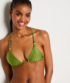 Etam Triangle Beaded Detail Satin Bikini Top ANISE Cheap
