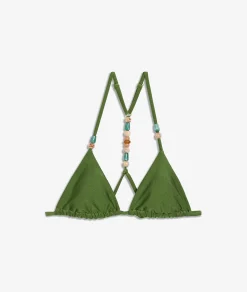 Etam Triangle Beaded Detail Satin Bikini Top ANISE Cheap