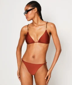 Etam Triangle Beaded Detail Satin Bikini Top RUSTYRED Cheap
