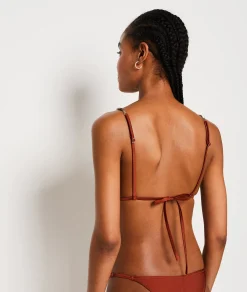 Etam Triangle Beaded Detail Satin Bikini Top RUSTYRED Cheap