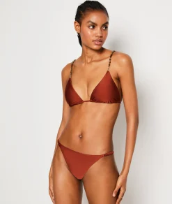 Etam Triangle Beaded Detail Satin Bikini Top RUSTYRED Cheap